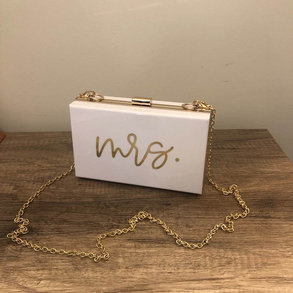 Mrs. White Acrylic Crossbody Purse for Bride